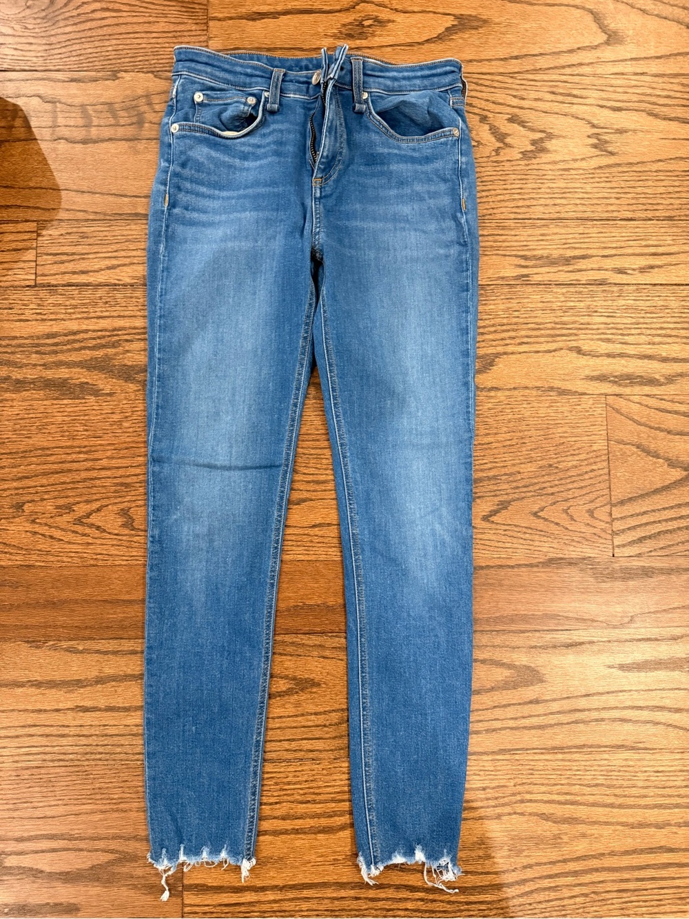 rag & bone Washed Blue Skinny Jeans with Frayed Hem